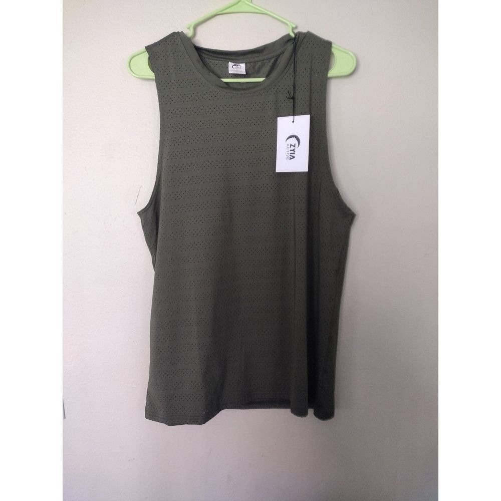 Zina Active Women's Olive Green Perforated Tank Top